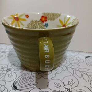 Starbucks Green Coffee Cup 12 oz. Floral Green Ribbed Mug 2007.